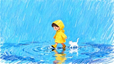 雨中女孩与白猫