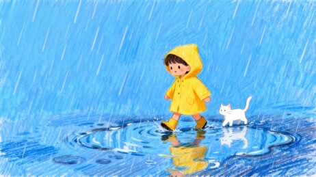 雨中男孩与白猫