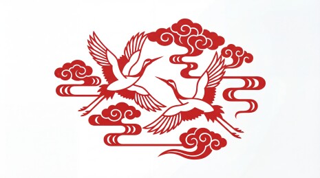 红鹤云朵剪纸图案