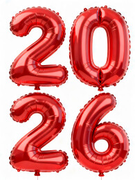 简约风数字2026红色新年铝箔气球素材