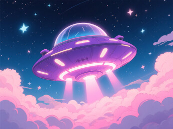 梦幻太空的宇宙飞碟插画