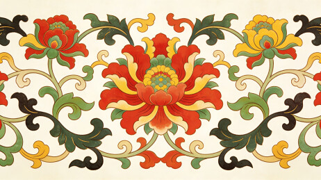 中式彩绘传统缠枝花卉纹样图案