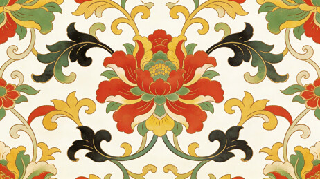 中式彩绘传统缠枝花卉纹样图案