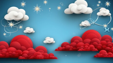 天空红云星星白云插画