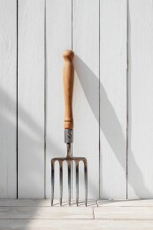 木柄铁齿耙子靠墙静置