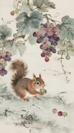 葡萄与松鼠的田园画