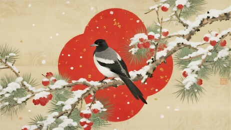 喜鹊栖梅花迎春