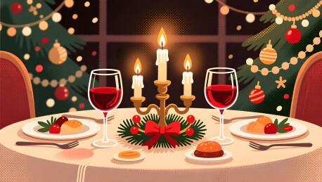 圣诞晚宴温馨家庭聚会插画