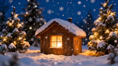 雪夜圣诞小木屋