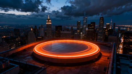 橙光圆台夜景都市