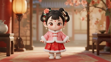 花灯下的可爱汉服小公主