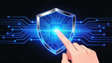 手指触碰科技盾牌安全防护