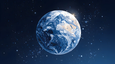 深蓝背景下的扁平化地球