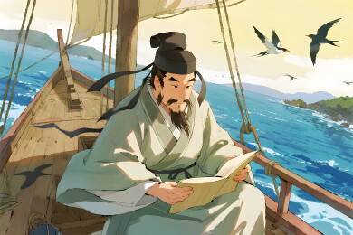 船上读书的古代书生
