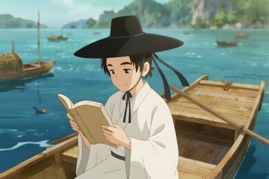 船上读书的古代书生