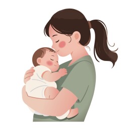 卡通风母亲女性宝妈怀抱婴儿插画