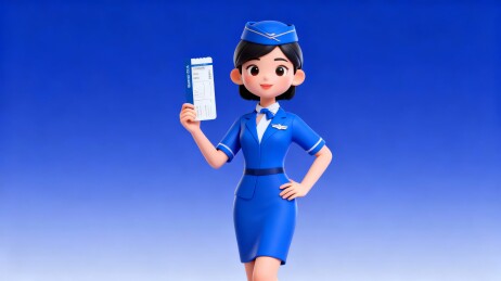 卡通空乘人员手持登机牌