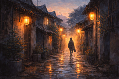 雨夜灯笼巷道
