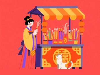 摊贩糖葫芦与女子