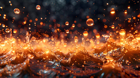 暖光光斑下金色液体飞溅