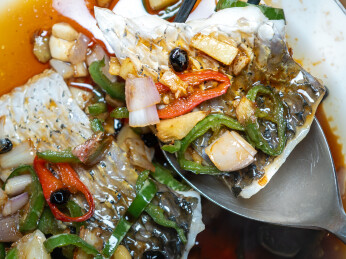 广东传统名菜豉汁蒸鲩鱼特写