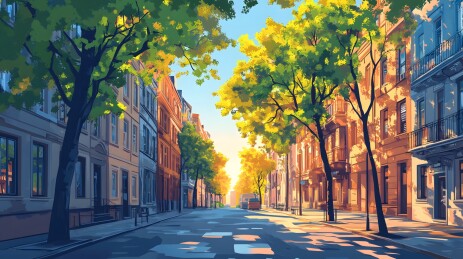 晨光中的清新城市街道