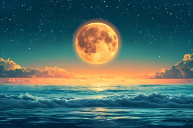 深蓝夜空中唯美新月与繁星