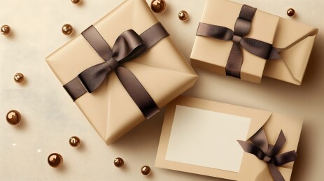 简约牛皮纸礼品包装与丝带贺卡