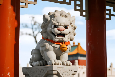 古建筑门前石狮