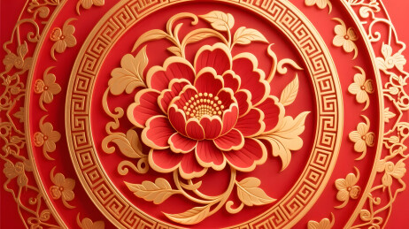 缠枝莲传统纹样鎏金浮雕背景插画