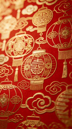 中式喜庆红金浮雕灯笼“囍”纹满版纹理背景