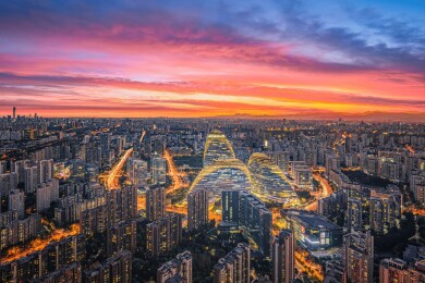 中国北京望京CBD日落全景