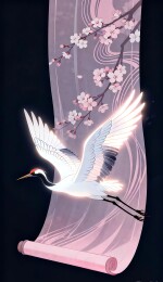 古风丹顶鹤绕古卷