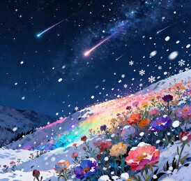 星落鲜花上的山巅