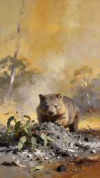 树林灰烬中的袋熊