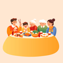 新年家人团圆饭矢量插画