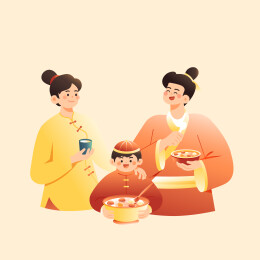元宵节家人美食矢量插画