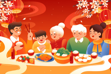 新年家人年夜饭矢量插画