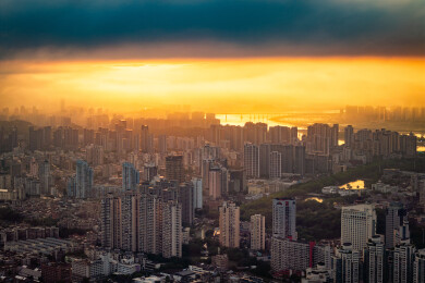 浙江温州夕阳航拍