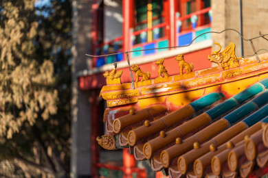 北京颐和园古建筑黄瓦脊兽鸱吻