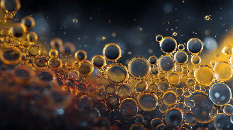 金色油滴在暗色背景中交织流动的微观艺术