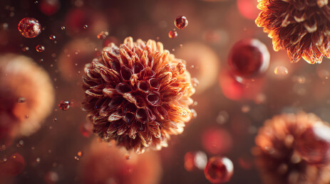 微观世界中的细胞结构与液体球体互动场景