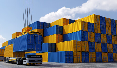 三维渲染的无人自动化码头货运场景概念图