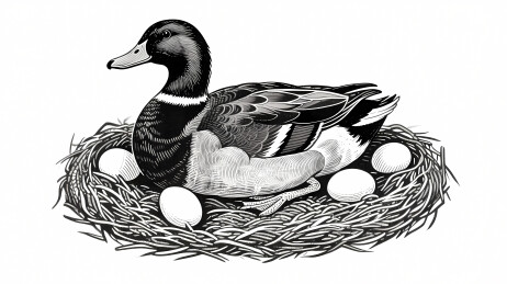 鸭子栖息草巢孵蛋