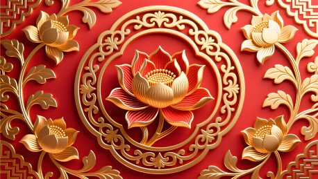 缠枝莲传统纹样鎏金浮雕背景插画