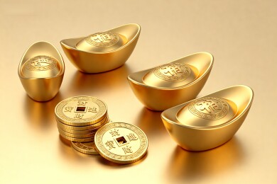 金色元宝与古币象征财富
