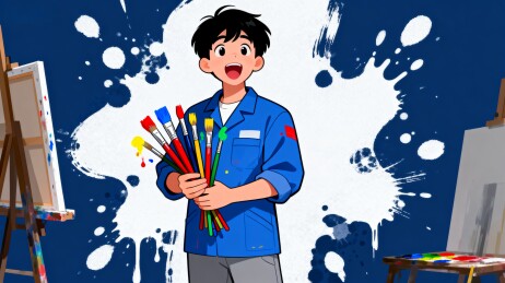 卡通画家手持画笔艺术创作