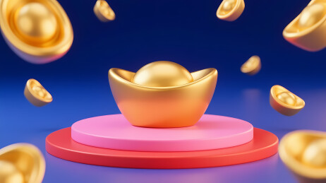 金色元宝悬浮蓝背景