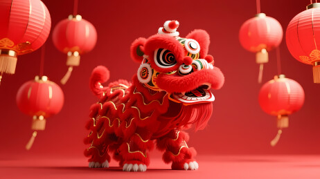 红狮灯笼喜庆年味