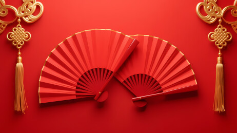 喜庆红扇配金结